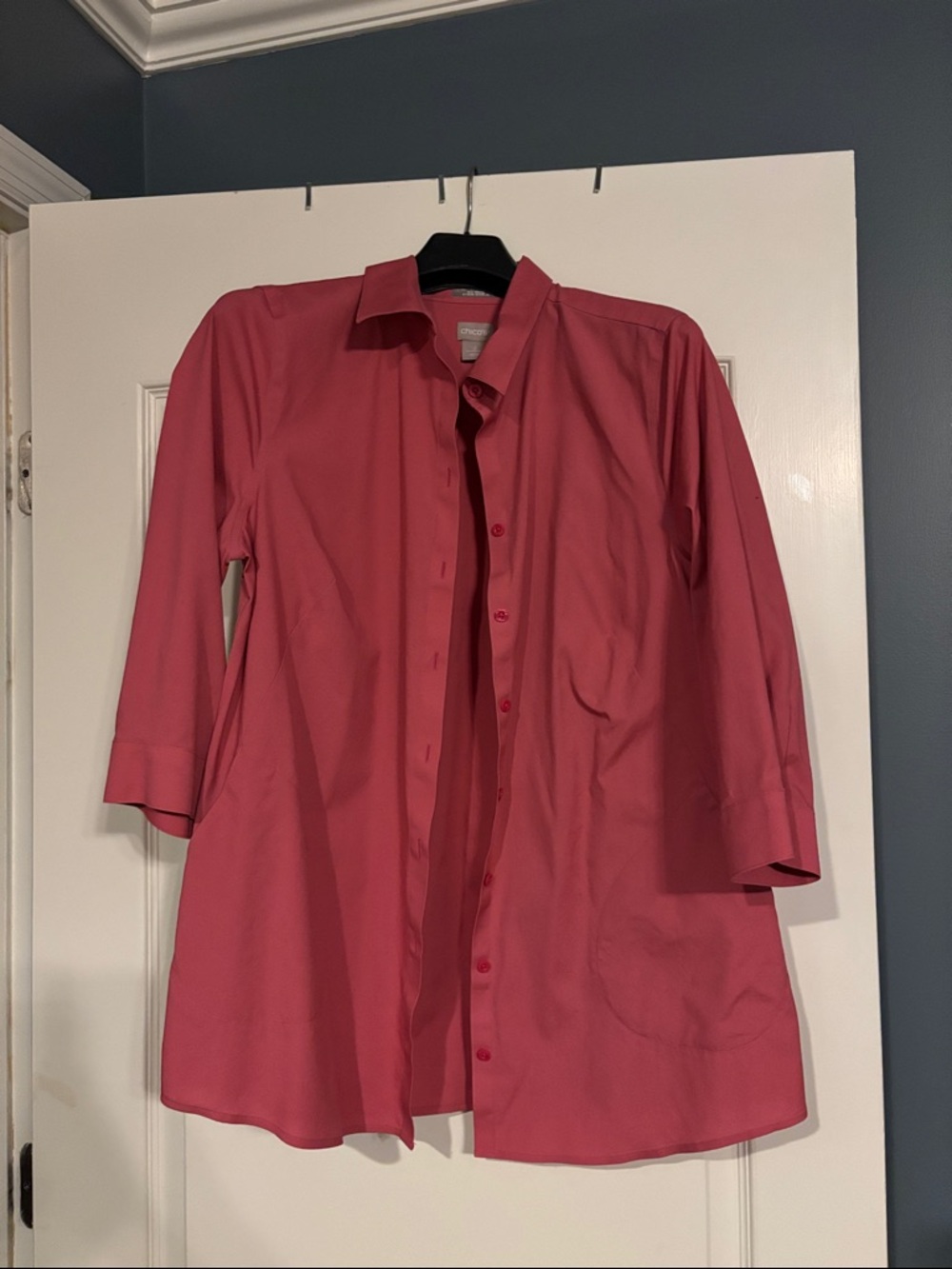 Chico's Women's Button-Down Tunic Shirt in Deep  Pink
